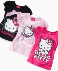 Pretty as a princess. She'll love these ruffle-sleeve tees, with sparkly Hello Kitty in a crown. Graphic is exclusive to Macy's!