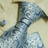 Blue Florals WhitePaisleys men ties birthday gift mens accessories silk neck tie cuff links hanky set H6036