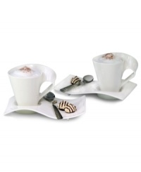 Featuring Asian-inspired designs with modern spirit, the New Wave Caffe coffee set celebrates the art of setting a table. Hammered stainless steel spoons fit right in on striking white porcelain that's undeniably fresh and totally durable.