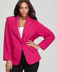 A vibrant palette accentuates the slim tailoring and structured silhouette of a VINCE CAMUTO Plus blazer for thoroughly feminine approach to the classic suiting staple.