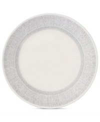 Effortlessly chic, the Simplicity salad plate by Vera Wang Wedgwood features a minimalist shape in casual porcelain lined with neutral gray and cream.