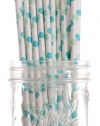 Dress My Cupcake Aqua and Green Polka Dot Paper Straws, 50-Pack