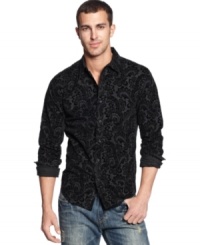 Handsome paisley shirt by Vintage Red is stylishly striking.