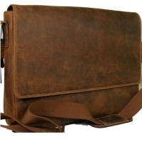 Visconti 18516 Oil Brown Distressed Leather Messenger Bag - 3/4 Flapover