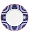 In a contemporary salute to classic nautical style, this Bissell Cove accent plate is distinguished by bands of bright red and navy. An enduring pattern in white porcelain, this dinnerware appeals to modern and traditional tastes.