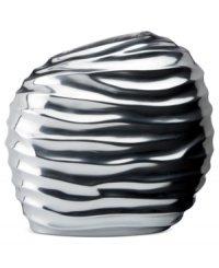 Natural brilliance. A design inspired by the earth's natural ridges but made of high-gloss aluminum gives the Sculpted round vase its modern allure. Handcrafted by Donna Karan Lenox.