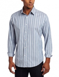 Perry Ellis Men's Long Sleeve Textured Stripe Woven