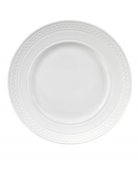 Full of history, Intaglio dinner plates from Wedgwood feature modern bone china embossed with geometric motifs from the Georgian era.