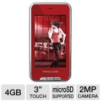 Visual Land V-Touch Pro 4 GB 3-Inch Touchscreen MP3 Player with TV Out, MicroSD and Camera (Red)