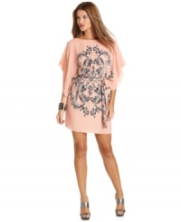 Flowy kimono sleeves and a scroll print add feminine flair to this BCBGMAXAZRIA dress -- perfect for a flirty fall look!