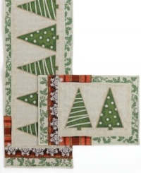 Enjoy every moment with the Holiday Memories table runner from Windham Weavers. Graphic trees bordered by snowflakes, holly and holiday stripes create a tapestry of Christmas cheer for casual tables.