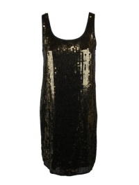 DKNY Womens Black Antique Gold Sequin Sleeveless Silk Dress