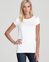 Add edge to your off-duty favorites with Aqua's rumpled satin tee--the perfect base for your downtown looks.