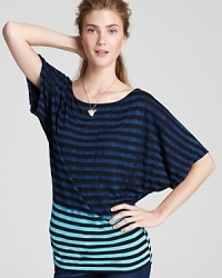 A cool dip-dye pattern and stripes come together on this Michael Stars tee, cut in a slouchy-chic silhouette with dolman sleeves.