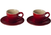 Le Creuset Stoneware Set of 2 Espresso Cups and Saucers, Cherry