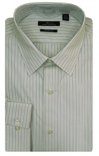 Marc Anthony Men's Long Sleeve Slim Fit 100% Cotton Dress Shirt, White with Black and Tan Stripes