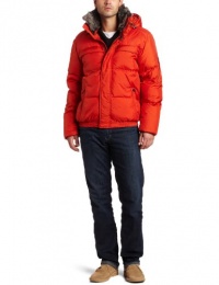 Marc New York by Andrew Marc Men's Union Down Filled Nylon Bomber Jacket with Fur Collar, Orange, Large