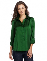 Vince Camuto Women's Long Sleeve High Low Henley Blouse, Rich Green, Medium