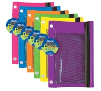 BAZIC Bright Color 3-Ring Pencil Pouch with Mesh Window, Colors may vary (804-24P)