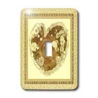 Jaclinart Rose Heart Garden Nature Florals Flowers Damask - Rich antique gold heart rose surrounded by golden sands damask and tile frames - Light Switch Covers - single toggle switch