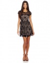 Jump Juniors D'orsay Lace Illusion Cap Sleeve Dress, Black/Nude, 1/2