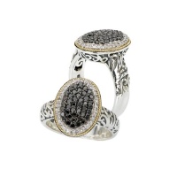 925 Silver, Black & White Diamond Oval Ring with 18k Gold Accents (0.69ctw)- Sizes 6-8