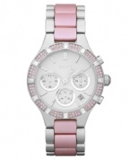 Hot pink and glitzy accents give instant femininity to this classic two-tone watch by DKNY.