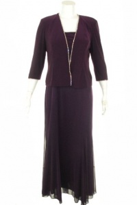 Alex Evenings Dress and Jacket, Rhinestone Trim Evening Dress Purple 14