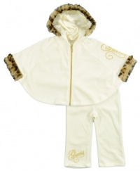 Guess Infant Girls Cream Pancho Hoodie 2Pc Velour Pant Set (18M)