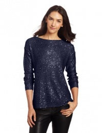 DKNYC Women's Sequin Long Sleeve Pullover, Night Sky, Large