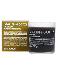 MALIN+GOETZ is pleased to introduce two new candles: Tobacco and Geranium Leaf-modern interpretations to traditional perfumery concepts. Tobacco and Geranium Leaf perform together to create a unique healing ambiance of relaxation and sensory balance that subtly fills a room. This intoxicating tobacco candle synthesizes botanical and medicinal properties of traditional apothecary origin for a smooth, smoky aroma and entheogenic experience. Pair with the uplifting Geranium Leaf candle to create a unique blend for sensory balance. select ingredients.Top notes: Basil and Rye; Middle notes: Chestnut Honey and Ylang Ylang; Base notes of Tobacco Leaves, Guaiacwood and Bourbon Vanilla. directions.This intoxicating Tobacco candle is designed to be burned on its own or with our uplifting Geranium Leaf candle creating a unique blend and perfect sensual experience. Each candle has approximately 60 hours of burn time. When burning for the first time, we recommend burning for a minimum of 2-3 hours for optimum performance. This is due to the new, earth-friendly blend of natural beeswax, vegetable and soy waxes. Afterwards, we recommend not burn for more than 3 hours at a time. Keep clear of flammable materials.