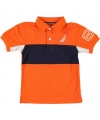 Nautica Boys 8-20 N-83 Color Block Short Sleeve Polo, Bright Orange, Large