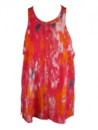 Aqua Womens Pink Orange Multi High Neck Printed Sleeveless Top L