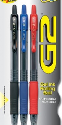 Pilot G2 Gel Ink Roller Ball Pens, 3-Pack, Red, Blue, Black Ink (31023)