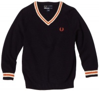 Fred Perry Boys 2-7 Kids Tipped V-Neck Sweater, Navy/Oatmeal Marl/Rust, 7/8