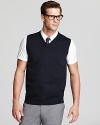 A tried-and-true sweater vest in pure merino wool dignifies your presentation at every venue.