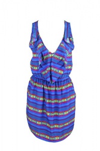 Aqua Womens Blue Multi Ruffle Front Striped V-Neck Sleeveless Dress M