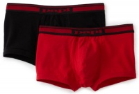 Papi Men's Two-Pack Solid Stretch Brazilian Trunk, Black/Geisha Red, Small