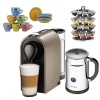 Nespresso U-C50 Pure Coffee Machine/Aero + Bundle (Grey) + Coffee Carousel + Set Of 6 Espresso Cups & Saucers Tri Color