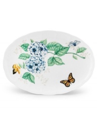 Serving pieces coordinate with the mix-and-match dinnerware for a complete customized collection. In varied floral and butterfly designs. Measures 16.