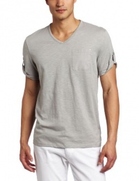 Calvin Klein Sportswear Men's Short Sleeve V-Neck Slub Tee, Outerspace, Large