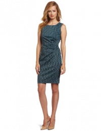 Calvin Klein Women's Side Ruch Printed Sheath Dress, Lagoon, 10