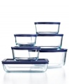 Heat up, dish out, keep fresh. This collection of durable and versatile glass storage containers revolutionizes the way you prep, serve & store food in your kitchen. Moving from microwave to oven dishwasher to fridge and freezer, this set quickly becomes a staple in any busy space. 2-year warranty on bakeware; 1-year warranty on plastic covers.