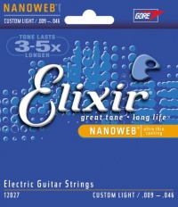 Elixir 6 String Electric Guitar Strings, Custom Light 9-46, Nanoweb Coating