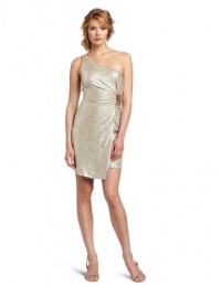 laundry BY SHELLI SEGAL Women's One Shoulder Crinkle Side Strap, Gold/Silver, 2