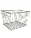 Everything in its place. Add some industrial edge to your space with this chrome basket, which features an open design for easy access to your belongings. Convenient folding handles are great for moving from room to room or folding in to create a tower of stacked baskets.