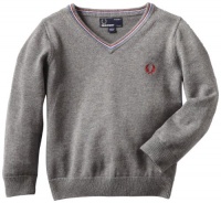 Fred Perry Boys 2-7 Kids Fine Tipped V-Neck Sweater, Grey Marl/Deep Red/Porcelain/Olympian, 4/5