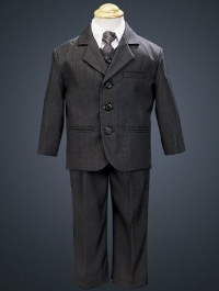 5 Piece Dark Gray Suit with Shirt, Vest, and Tie - Size 8