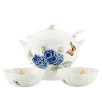 Lenox Butterfly Meadow Covered Soup Tureen/Ladle and 2 Bowls