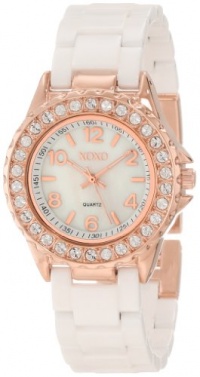 XOXO Women's XO2011 Swarovski Crystal Accented Rosegold-Tone White Ceramic Bracelet Watch